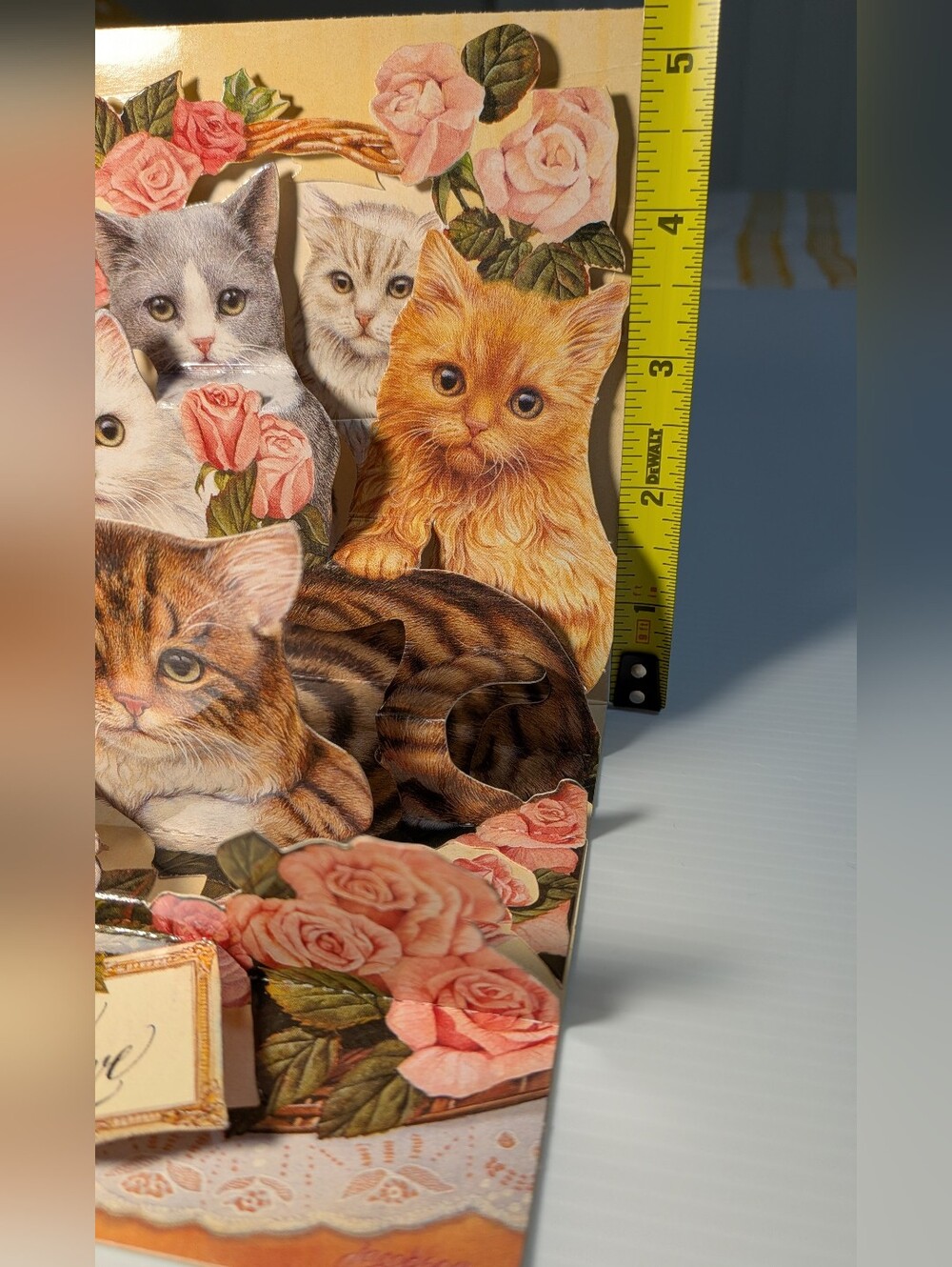 3D Kittens Greeting Card Die Cut Stand Up Roses Cat Decor Vintage Pop Shots - Picture 3 of 10